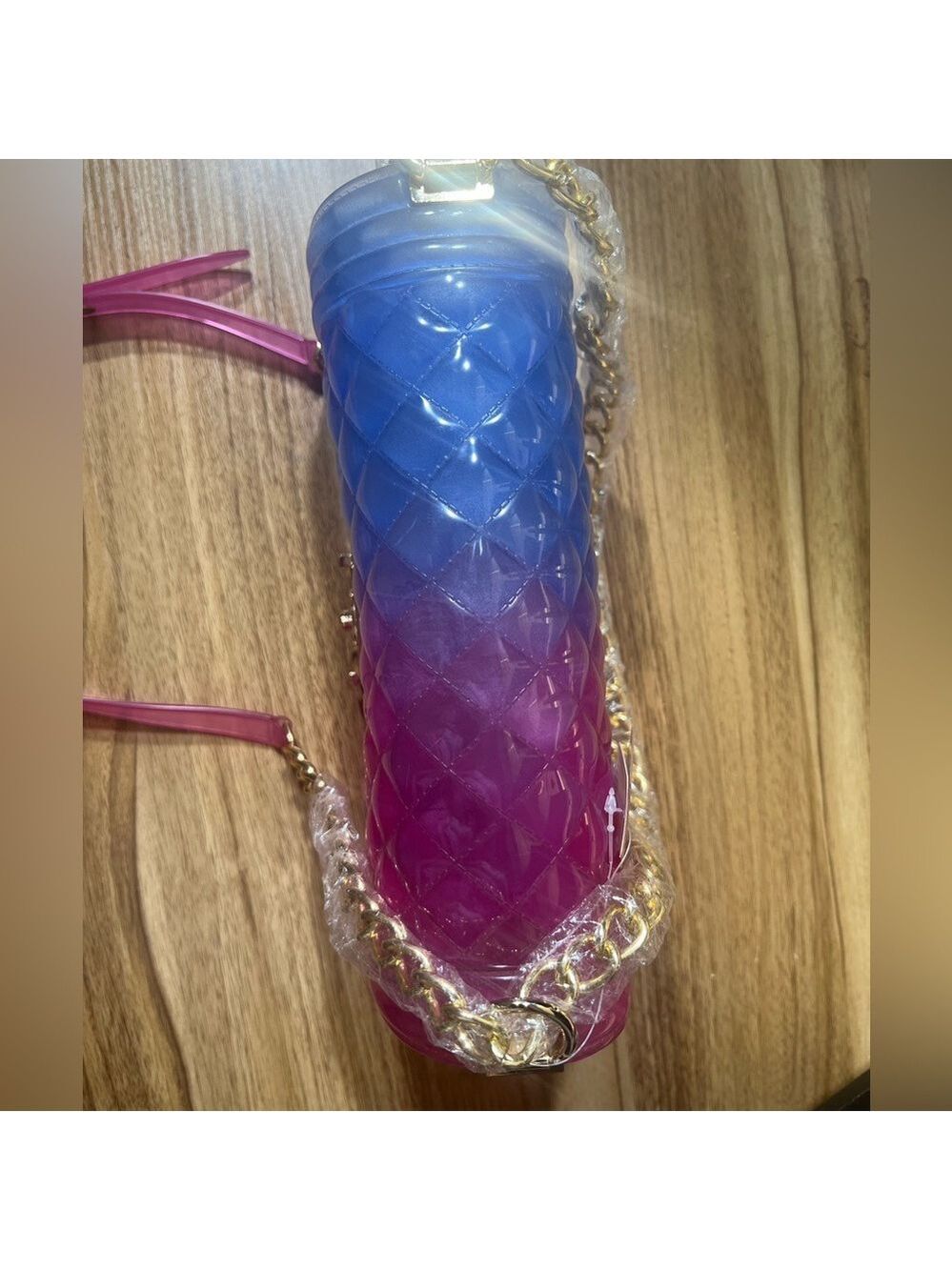 NEW! Jelly Ombré Two tone Pink Purple Blue Quilted Goldtone Chain Purse - Picture 5 of 6